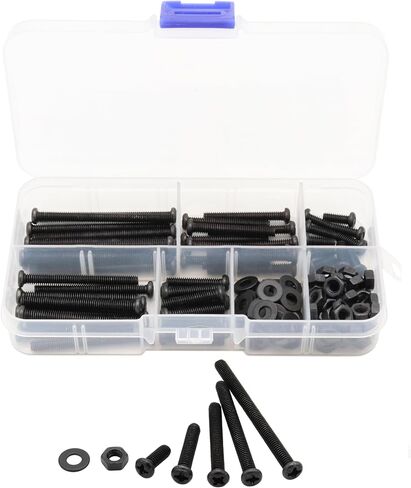 LBY 100pcs M6 Machine Screws(Truss Head), Phillips Pan Head Bolts Nuts Flat Washers, Carbon Steel, Blackening in Saudi Arabia