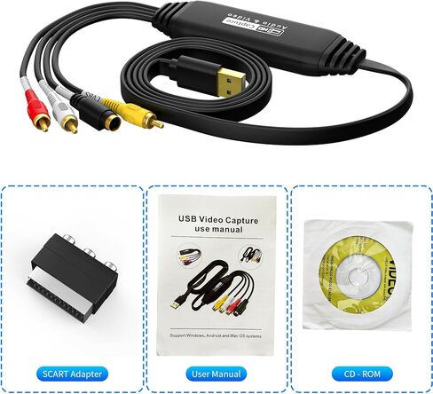 بطاقة التقاط فيديو USB، أداة تحويل الصوت والفيديو لـ RCA إلى USB لتحويل VHS Mini DV VCR Hi8 معدات DVD إلى محول رقمي للكمبيوتر الشخصي وكاميرا الفيديو ومشغل أشرطة التلفزيون in Kuwait