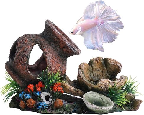 Barrel for Fish Tank Decorations, Goldfish Betta Fish Aquarium Decoration with Seastar and Coral, Fish Tank Accessories,Fish Cave Hideout in Saudi Arabia