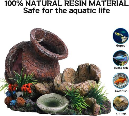 Barrel for Fish Tank Decorations, Goldfish Betta Fish Aquarium Decoration with Seastar and Coral, Fish Tank Accessories,Fish Cave Hideout in Saudi Arabia