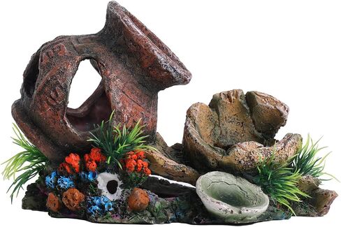 Barrel for Fish Tank Decorations, Goldfish Betta Fish Aquarium Decoration with Seastar and Coral, Fish Tank Accessories,Fish Cave Hideout in Saudi Arabia