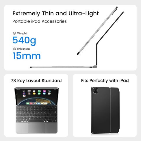 حافظة doqo iPad Pro 11 بوصة مع لوحة مفاتيح (M4، 2024) حافظة لوحة مفاتيح على الطراز السحري لجهاز iPad Pro 11 M4 2024 مع لوحة تتبع متعددة الزجاج رفيعة 7 ألوان بإضاءة خلفية مغناطيسية سوداء لجهاز iPad Pro 11 5th A2836، A2837 in Saudi Arabia