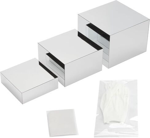 3Pcs Golden Acrylic Nesting Riser Stands for Display, Mirror Gold Acrylic Stereoscopic Cube Box Rack for Home Party Wedding Table Cover Centerpieces Craft Supplies, 8x8x6in, 7x7x4in, 6x6x2in in Saudi Arabia