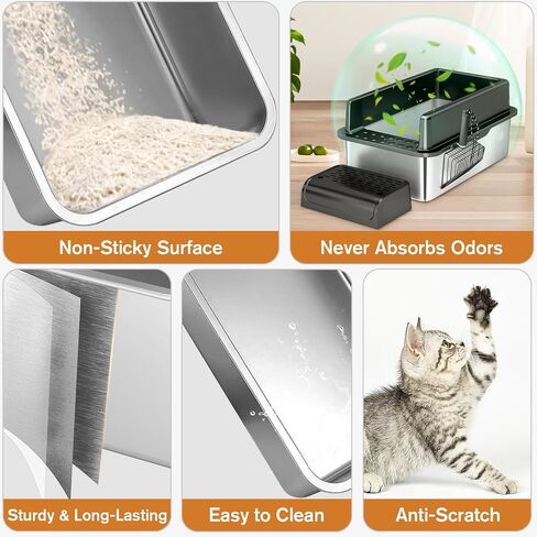 Stainless Steel Cat Litter Box with Lid, XL Extra Large Enclosure Litter Box,High Sided Metal Litter Box with Removable Lid& Scoop,Anti-Leakage,Non-Sticky, Easy Cleaning(Black) in Saudi Arabia