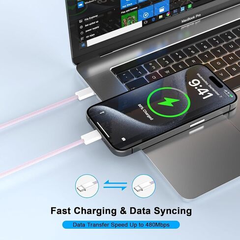 كابل شحن USB C إلى USB C لهاتف iPhone 16، [معتمد من Apple MFi] قطعتان بطول 6 أقدام 60 وات من النوع C إلى C سلك شاحن سريع لهاتف iPhone 15/16، 15/16 Pro، 15/16 Plus، 15/16 Pro Max، لجهاز MacBook برو/اير، سلك شحن آيباد in Saudi Arabia