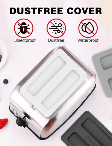 Mellbree Silicone Toaster Cover - 2 Pack Dustproof & Heat-Resistant Lid for 2 Slice Toasters, Bread Maker Cover, Toaster Accessories for Clean & Organized Kitchen, Grey in Saudi Arabia