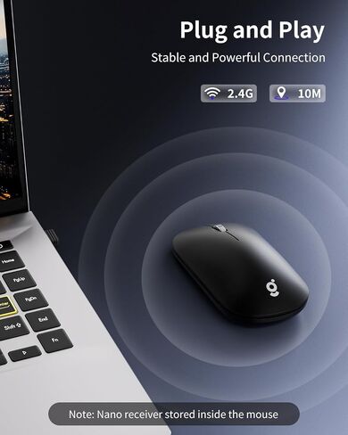 USB Mouse Wireless, 2.4G Slim Mini Cordless Computer Mouse, Ergonomic Grips, 5-Level Adjustable 4000 DPI, Small Portable Optical Computer Mice for Laptop, PC, Mac, iPad, 24-Month Battery Life (Black) in Saudi Arabia