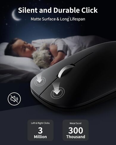 USB Mouse Wireless, 2.4G Slim Mini Cordless Computer Mouse, Ergonomic Grips, 5-Level Adjustable 4000 DPI, Small Portable Optical Computer Mice for Laptop, PC, Mac, iPad, 24-Month Battery Life (Black) in Saudi Arabia