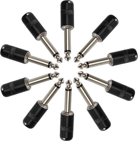 MKFAUDIO 1/4" 6.35mm Mono Audio Patch Plug, Black Short Barrel, 10 Pack in Saudi Arabia