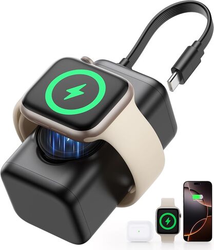 5000mAh Portable Charger for Apple Watch,18w Fast Charging Wireless iwatch Charger Power Bank with Built-in Cable,Magnetic 3 in 1 Portable Charger for iwatch 10-2/Ultra/Se,iPhone 16/15,Samsung,Black in Kuwait