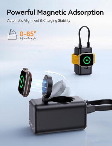 5000mAh Portable Charger for Apple Watch,18w Fast Charging Wireless iwatch Charger Power Bank with Built-in Cable,Magnetic 3 in 1 Portable Charger for iwatch 10-2/Ultra/Se,iPhone 16/15,Samsung,Black in Kuwait