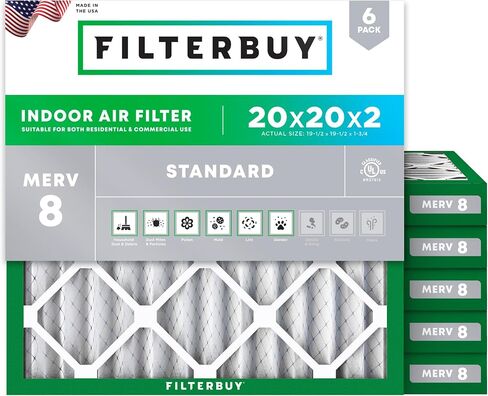 Filterbuy 10x10x2 Air Filter MERV 8 Dust Defense (6-Pack), Pleated HVAC AC Furnace Air Filters Replacement (Actual Size: 9.50 x 9.50 x 1.75 Inches) in Saudi Arabia