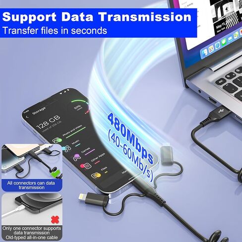USB to USB-C and Lightning Cable, 2 in 1 Coiled iPhone Charger Cable Apple Carplay & Android Auto, [3A Fast Charge & Data Sync] Lightning and USB C Cable Cord Combo for iPhone 16/15/14/13/iPad/Android in Saudi Arabia