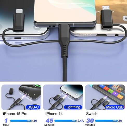 USB to USB-C and Lightning Cable, 2 in 1 Coiled iPhone Charger Cable Apple Carplay & Android Auto, [3A Fast Charge & Data Sync] Lightning and USB C Cable Cord Combo for iPhone 16/15/14/13/iPad/Android in Saudi Arabia