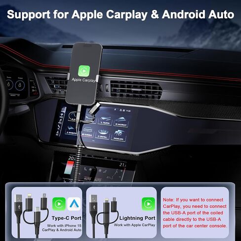 USB to USB-C and Lightning Cable, 2 in 1 Coiled iPhone Charger Cable Apple Carplay & Android Auto, [3A Fast Charge & Data Sync] Lightning and USB C Cable Cord Combo for iPhone 16/15/14/13/iPad/Android in Saudi Arabia