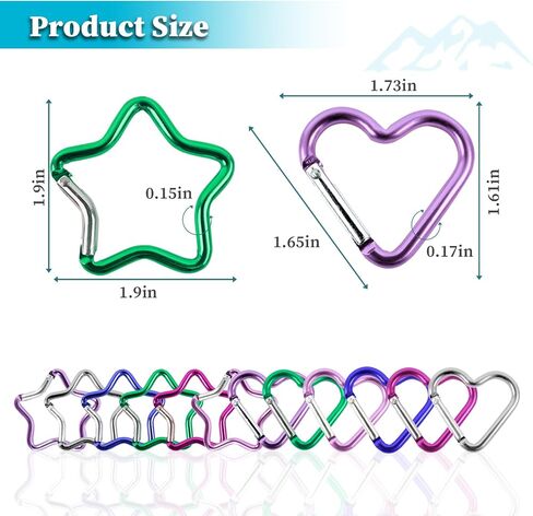 12 PCS Star Heart Carabiner, Cute Carabiner Clip for Keys, Cute Keychains for Backpacks, Large Small Mini Carabiner Clip, Cool Carabiner, Hiking Buckle Keychain Clasp for Bottles, Keys, Backpacks in Saudi Arabia