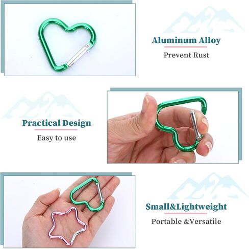12 PCS Star Heart Carabiner, Cute Carabiner Clip for Keys, Cute Keychains for Backpacks, Large Small Mini Carabiner Clip, Cool Carabiner, Hiking Buckle Keychain Clasp for Bottles, Keys, Backpacks in Saudi Arabia