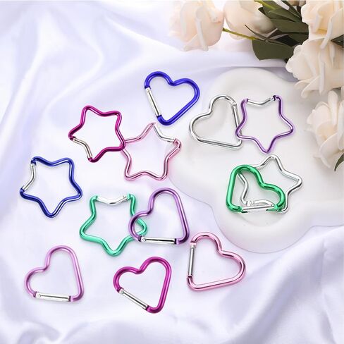 12 PCS Star Heart Carabiner, Cute Carabiner Clip for Keys, Cute Keychains for Backpacks, Large Small Mini Carabiner Clip, Cool Carabiner, Hiking Buckle Keychain Clasp for Bottles, Keys, Backpacks in Saudi Arabia