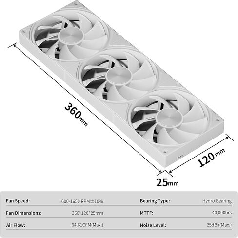 upHere 360mm All-in-One 5V ARGB Computer Case Fan with PWM 4-Pin Interface High Performance Cooling Low Noise for Enhanced PC Cooling White U3TC3 in Saudi Arabia