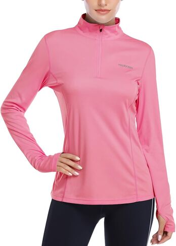 HISKYWIN Womens UPF 50+ Sun Protection Tops Long Sleeve Half-Zip Thumb Hole Outdoor Workout Shirt in Kuwait