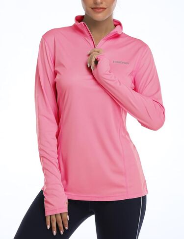 HISKYWIN Womens UPF 50+ Sun Protection Tops Long Sleeve Half-Zip Thumb Hole Outdoor Workout Shirt in Kuwait