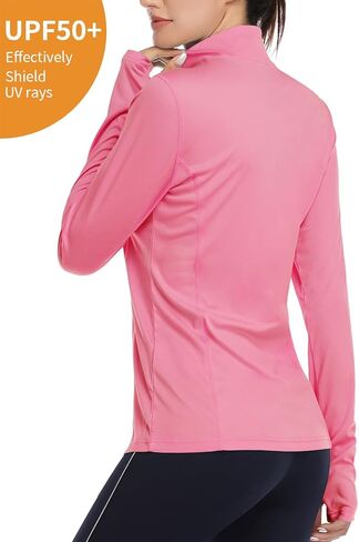 HISKYWIN Womens UPF 50+ Sun Protection Tops Long Sleeve Half-Zip Thumb Hole Outdoor Workout Shirt in Kuwait