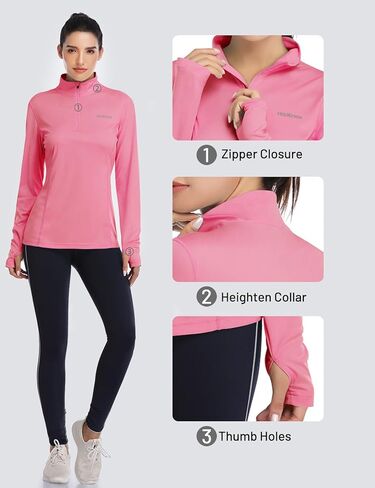 HISKYWIN Womens UPF 50+ Sun Protection Tops Long Sleeve Half-Zip Thumb Hole Outdoor Workout Shirt in Kuwait