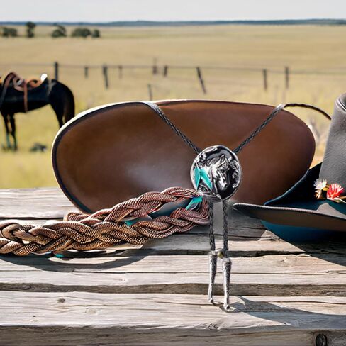 Doitby Western Bolo Tie Vintage Cross Shield Pattern Leather Braided Cowboy Necktie Bolo Tie for Men Women in Kuwait
