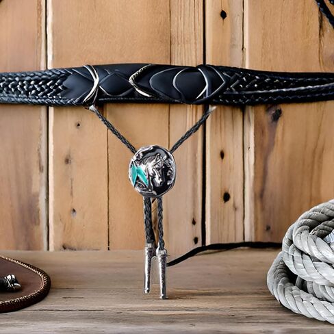 Doitby Western Bolo Tie Vintage Cross Shield Pattern Leather Braided Cowboy Necktie Bolo Tie for Men Women in Kuwait