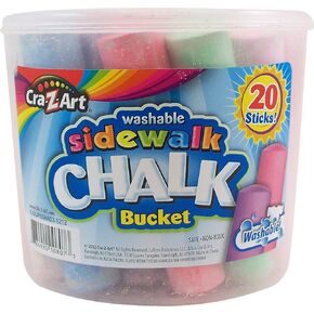 Cra-Z-Art Washable Sidewalk Jumbo Chalk in Storage Bucket with Lid and Handle, 20 Assorted Colors (108076)