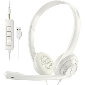 NUBWO HW02 USB Wired Office Headset with Mic, USB C/3.5mm Jack, Noise Cancelling, in-Line Control, Comfortable Call Center Computer Headset for PC, Laptop, Mac