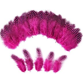 THARAHT Spotted Feathers 120pcs 2-3inch Small Natural Bulk Guinea Pheasant Feather for Crafts Hats Dream Catcher Decoration Feathers,Hot Pink