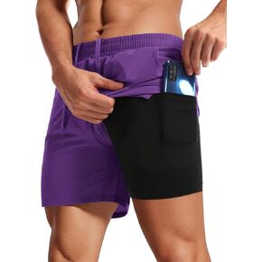 Aolesy Men's Workout Shorts with Liner - 5'' Quick Dry 2 in 1 Running Shorts Sports Athletic Gym Shorts with Zipper Pockets