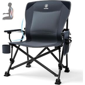 EVER ADVANCED Oversized Folding Camping Chair for Adults with Adjustable Lumbar Support, Heavy Duty Chair with Side Pockets, Portable Collapsible Quad Chair for Outside, Support Up to 500lbs,Blue