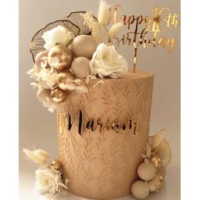 JeVenis Boho Champagne Cake Decoration Gold Balls Cake Decoration Gold Palm Leaves Cake Topper Bohemian White Gold Ball for Wedding Birthday Birthday Anniversary