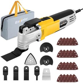 ENVENTOR Oscillating Multi Tools, 2.5A Electric Oscillating Saw Corded with 43PCS Accessories, 15000-22000 OPM, 6 Variable Speeds, 3°Oscillation Angle, Auxiliary Handle for Cutting, Scraping, Sanding