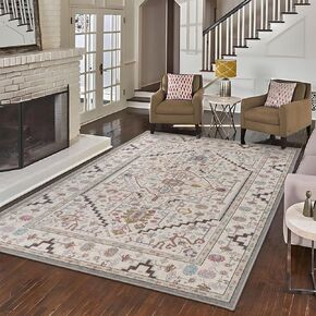 Rineflo-8'x10' Area Rugs,Machine Washable Rug for Living Room Dinner Room Bedroom,Bohemian Style Soft Non Slip Rug Carpet,Oriental Vintage Low Pile Large Area Rug (Beige Green, 8'x10')