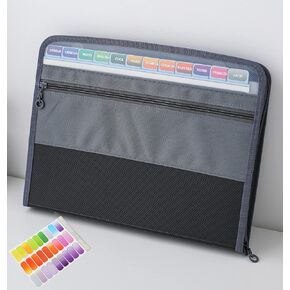 NAFY Accordion File Organizer, 13 Pockets Expanding File Folder with Zipper, A4 Letter Size Portable Accordion Expanding File Folders with 27pcs Colour Labels for Home Office School Supplies (Lilac)