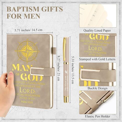 4 Pcs Baptism Gifts for Men Pastor Gifts Includes Man of God Pastor Leather Journal Notebook Christian Pen Religious Compass with Presentation Box Dad Priests Ministers Gifts in Kuwait