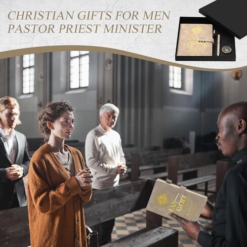 4 Pcs Baptism Gifts for Men Pastor Gifts Includes Man of God Pastor Leather Journal Notebook Christian Pen Religious Compass with Presentation Box Dad Priests Ministers Gifts in Kuwait