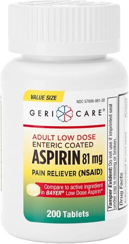 GeriCare Low Dose Enteric Coated Aspirin 81mg Pain Reliever, 100 Count (Pack of 1) in Saudi Arabia