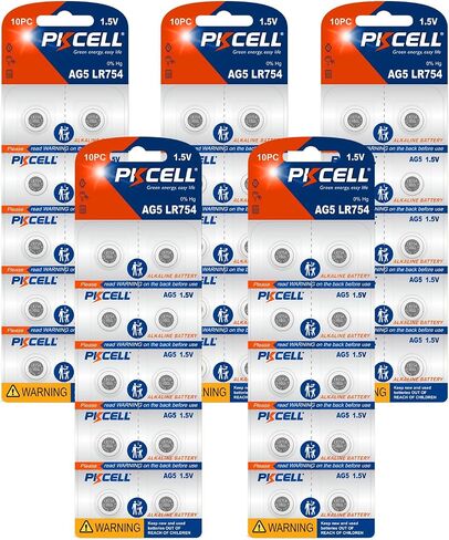 بطارية PKCELL LR754 بطارية خلية زر AG5 1.5 فولت 309 393 SR754W بطاريات قلوية معدنية (20 قطعة (عبوة من 1)) in Kuwait