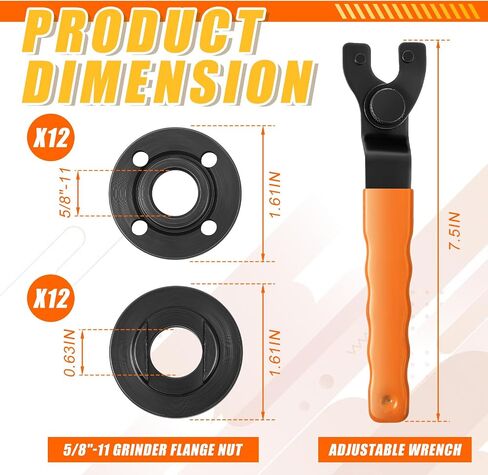 Hicarer 25 قطعة زاوية طاحونة زاوية طقم مفتاح ربط 5/8 "-11 شفة معدنية قفل مفتاح ربط الجوز متوافق مع ديوالت ماكيتا بوش هيتاشي ميتابو in Saudi Arabia
