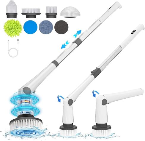Electric Spin Scrubber, Cordless IPX7 Waterproof Power Spin Scrubber with Long Handle,101 lbs Torque Shower Scrubber with 9 Brush Heads, 2 Speed Mode 3 Adjustable Angles for Cleaning for Bathroom Tile in Saudi Arabia