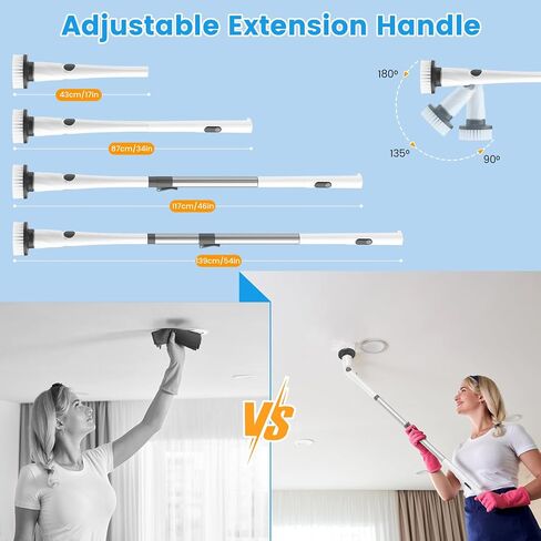 Electric Spin Scrubber, Cordless IPX7 Waterproof Power Spin Scrubber with Long Handle,101 lbs Torque Shower Scrubber with 9 Brush Heads, 2 Speed Mode 3 Adjustable Angles for Cleaning for Bathroom Tile in Saudi Arabia