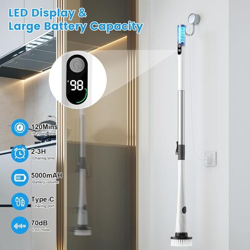 Electric Spin Scrubber, Cordless IPX7 Waterproof Power Spin Scrubber with Long Handle,101 lbs Torque Shower Scrubber with 9 Brush Heads, 2 Speed Mode 3 Adjustable Angles for Cleaning for Bathroom Tile in Saudi Arabia
