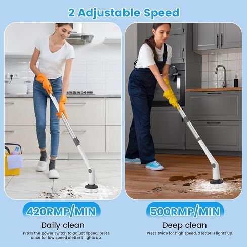 Electric Spin Scrubber, Cordless IPX7 Waterproof Power Spin Scrubber with Long Handle,101 lbs Torque Shower Scrubber with 9 Brush Heads, 2 Speed Mode 3 Adjustable Angles for Cleaning for Bathroom Tile in Saudi Arabia