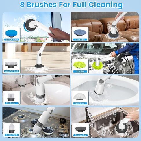 Electric Spin Scrubber, Cordless IPX7 Waterproof Power Spin Scrubber with Long Handle,101 lbs Torque Shower Scrubber with 9 Brush Heads, 2 Speed Mode 3 Adjustable Angles for Cleaning for Bathroom Tile in Saudi Arabia