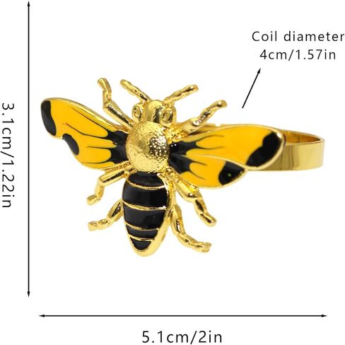مجموعة حلقات مناديل النحل مكونة من 4 قطع، حوامل مناديل نحل العسل الصفراء، مشبك مناديل معدني ذهبي لتزيين الحفلات، طاولة الطعام، كل يوم، التجمعات العائلية (النحل اثنان) in Kuwait