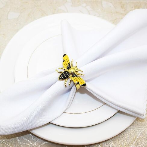 مجموعة حلقات مناديل النحل مكونة من 4 قطع، حوامل مناديل نحل العسل الصفراء، مشبك مناديل معدني ذهبي لتزيين الحفلات، طاولة الطعام، كل يوم، التجمعات العائلية (النحل اثنان) in Kuwait